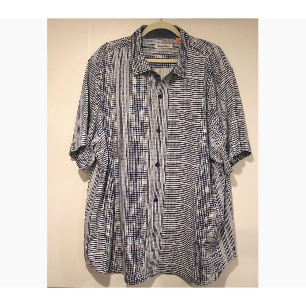 Tommy Bahama Bay Street Mens XXL Blue Silk Button Up Shirt Monaco Short Sleeve